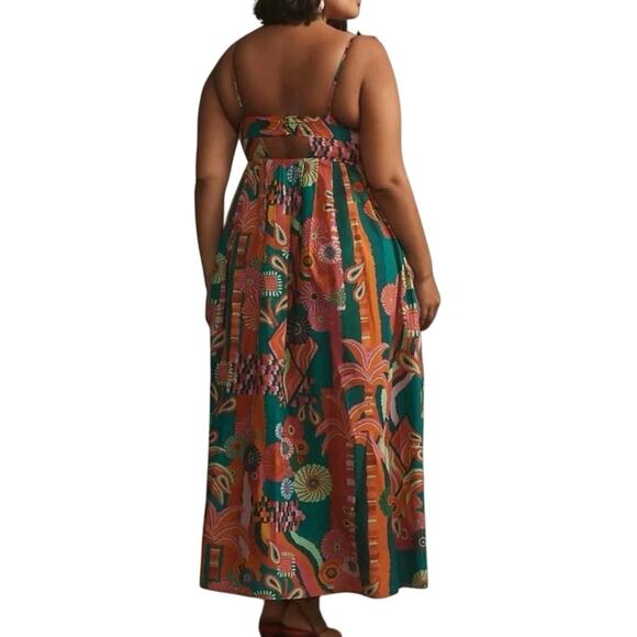 FARM RIO Anthropologie Pleated Palm Midi Dress New w/ Tags SOO plus size pockets - Picture 3 of 16
